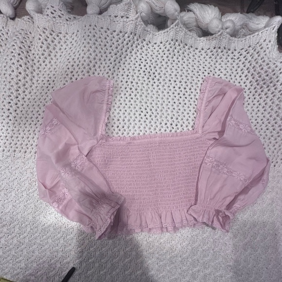 Wilfred WOMENS PINK MEDIUM Puff sleeves Crop Blouse - Picture 9 of 12